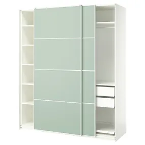 IKEA PAX ПАКС / MEHAMN МЕХАМН, гардероб с раздвижными дверьми, белый / 2стр светло-зеленый, 200x66x236 см 395.517.36 фото