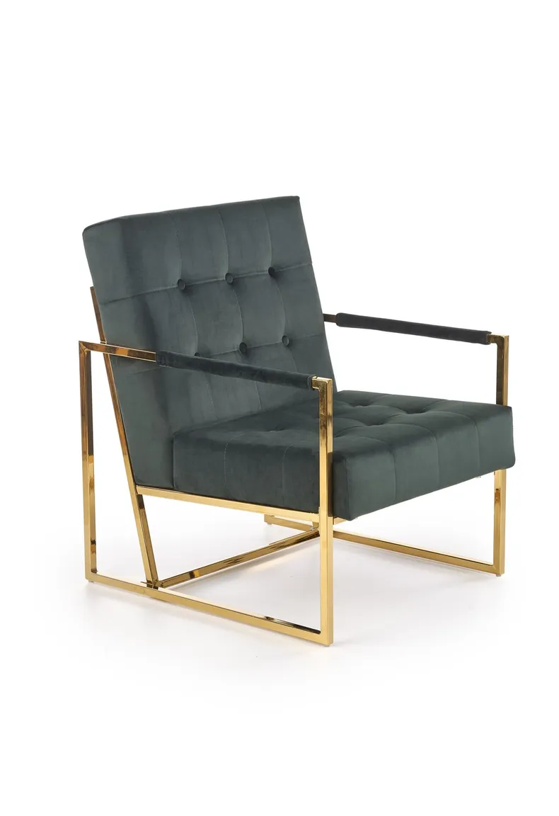 Мягкое кресло HALMAR PRIUS, бархатная обивка - темно-зеленый, каркас - золотой фото №1