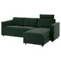 IKEA VIMLE ВІМЛЕ, 3-місний диван, з шезлонгом з підголовником/Djuparp темно-зелений 395.014.02 фото