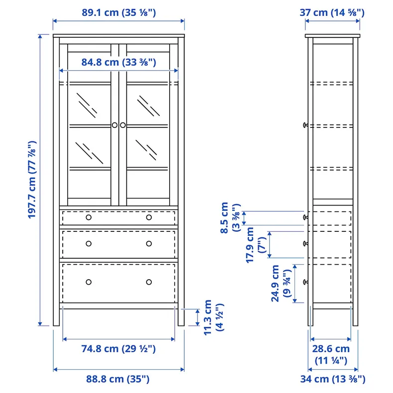 IKEA HEMNES, Комбинация стеллажей с дверями/стойками, серо-зеленое/светло-коричневое пятно, 180x197 см 196.023.41 фото №8