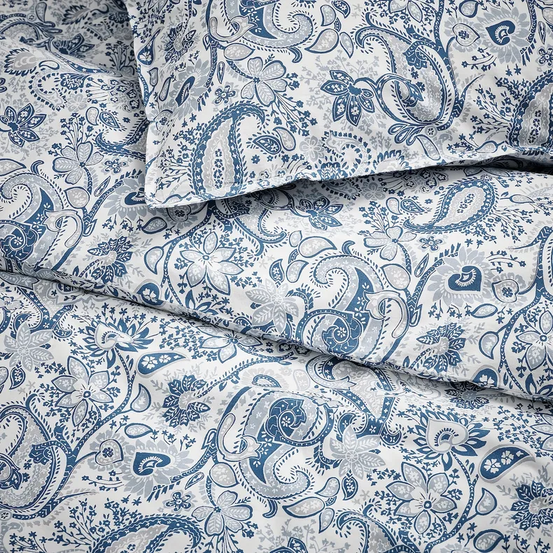 IKEA RODGERSIA РОДГЕРСІА, підковдра і 2 наволочки, синій/білий, 200x200/50x60 см 805.868.27 фото №2