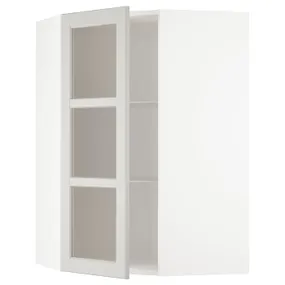 IKEA METOD МЕТОД, кутова настін шафа, полиці / скл двер, білий / світло-сірий Lerhyttan, 68x100 см 692.744.36 фото