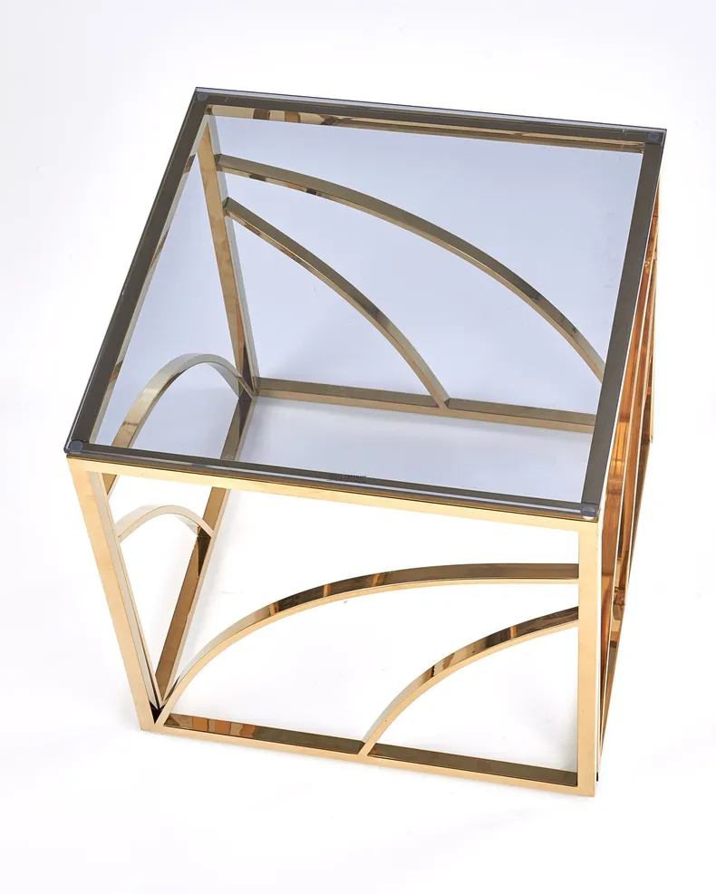 Журнальный столик стеклянный HALMAR UNIVERSE, 55x55 см, каркас - золото, стекло - дымчатое фото №4