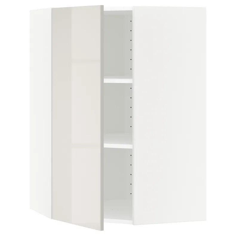IKEA METOD МЕТОД, кутова навісна шафа з полицями, білий / Ringhult світло-сірий, 68x100 см 891.422.42 фото №1