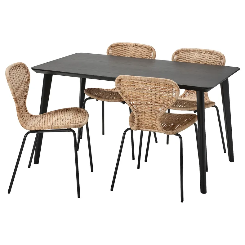 IKEA LISABO ЛИСАБО / ÄLVSTA ЭЛЬВСТА, стол и 4 стула, черный / ротанг черный, 140x78 см 494.815.83 фото №1