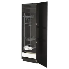 IKEA METOD МЕТОД / MAXIMERA МАКСИМЕРА, высокий шкаф с отд д / акс д / уборки, черный / Лерхиттан с черными пятнами, 60x60x200 см 193.597.01 фото