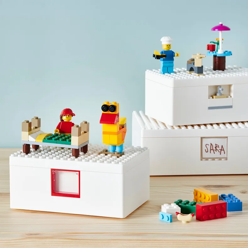 IKEA BYGGLEK БЮГГЛЕК, коробка LEGO® з кришкою, 3 шт, білий 703.721.86 фото №5