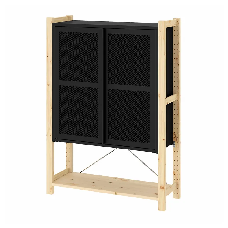 IKEA IVAR ІВАР, шафа з дверцятами, сосна / чорна сітка, 89x30x124 см 495.081.58 фото №1