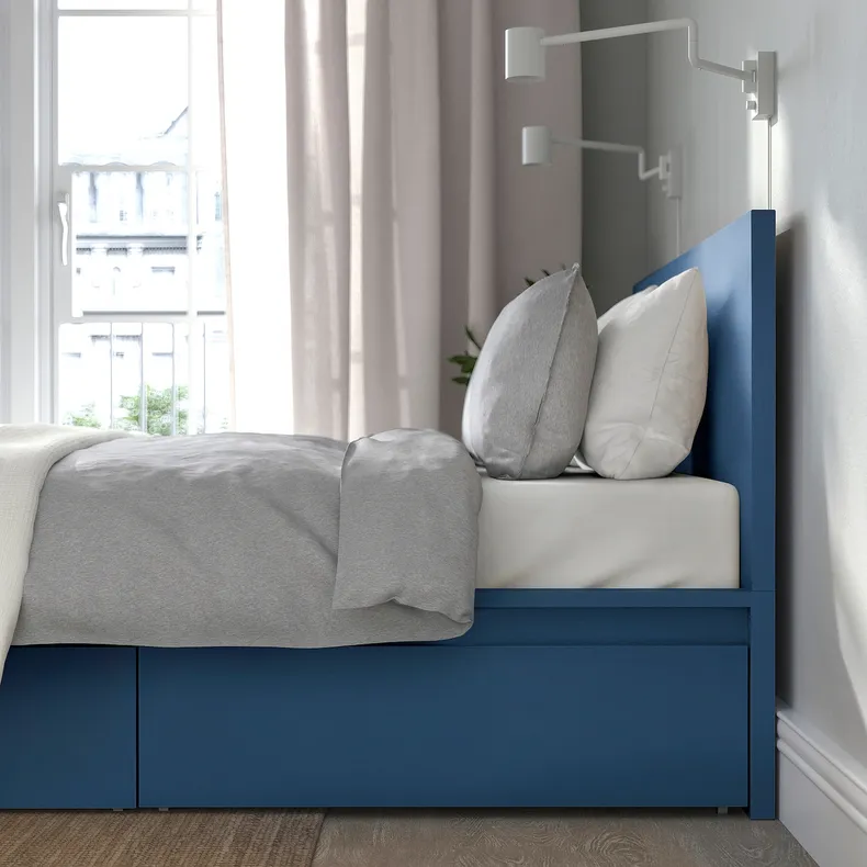 IKEA MALM МАЛЬМ, каркас кровати с 4 ящиками, голубой, 160x200 см 695.599.48 фото №4