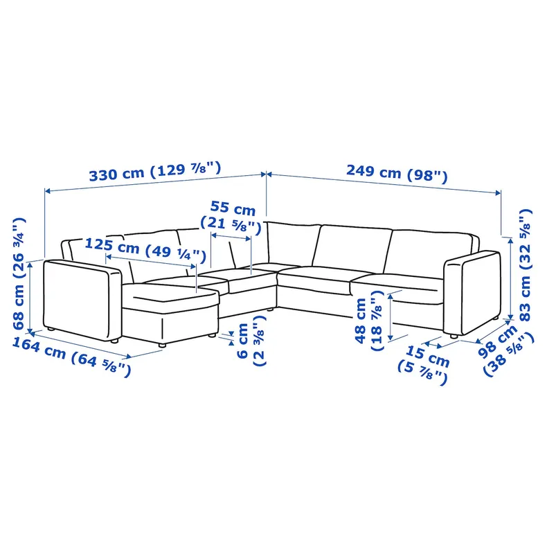 IKEA VIMLE ВІМЛЕ, кутовий диван, 5-місний, з шезлонгом, Gunnared середньо-сірий фото №9