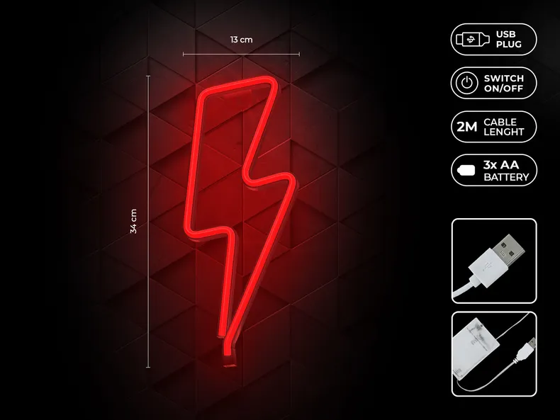 BRW Светодиодный неоновый настенный светильник Молния красный 093779 фото №3