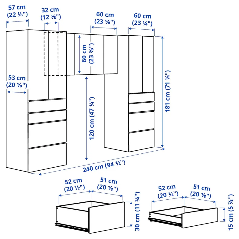 IKEA SMÅSTAD СМОСТАД / PLATSA ПЛАТСА, комбинация д / хранения, белый / белый, 240x57x181 см 194.288.51 фото №5