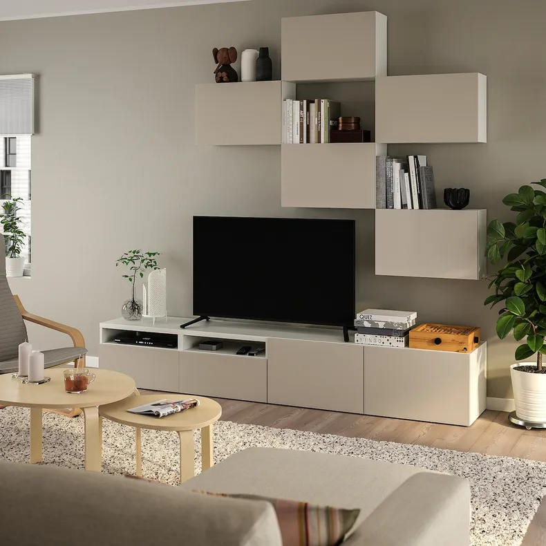 IKEA BESTÅ, Тумба під телевізор, Lappviken білий / світло-сірий бежевий, 240x42x230 см 596.029.28 фото №2