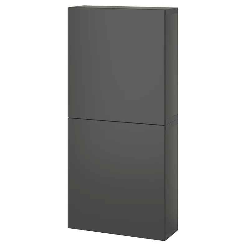 IKEA BESTÅ БЕСТО, шафа навісна із 2 дверцятами, темно-сірий / ЛАППВІКЕН темно-сірий, 60x22x128 см 695.081.24 фото №1