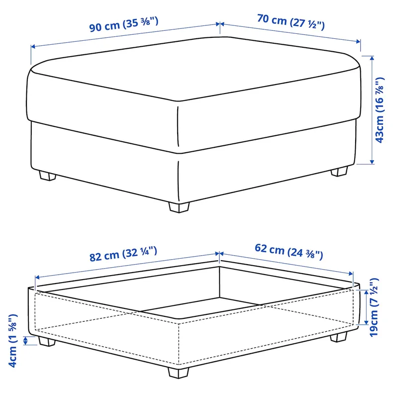 IKEA KIVIK КИВИК, табурет для ног с ящ д/хрн, Талмира бежевый 594.847.98 фото №4