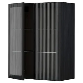 IKEA METOD МЕТОД, навесной шкаф / полки / 2стеклян двери, черный / антрацитовый рифленое стекло, 80x100 см 994.907.35 фото