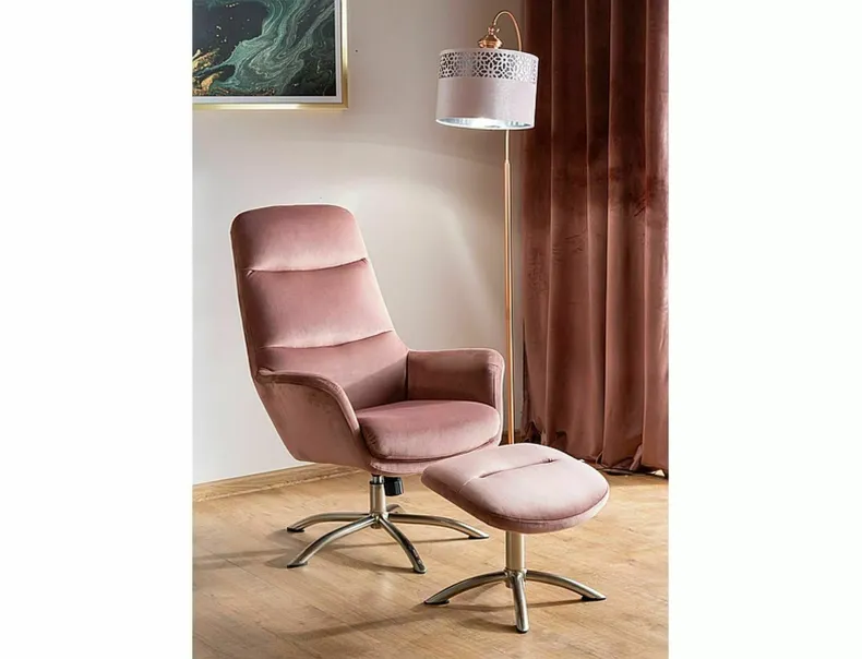 Крісло м'яке з підставкою для ніг оксамитове SIGNAL NIXON Velvet, Bluvel 52 - античний рожевий фото №2