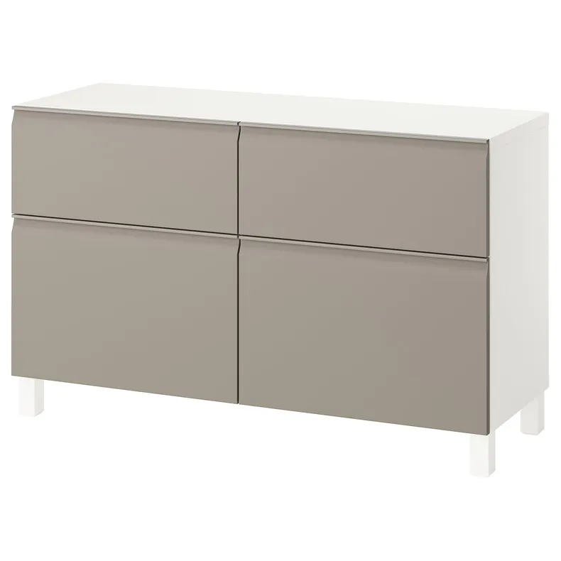 IKEA BESTÅ БЕСТО, комб для хран с дверц/ящ, белый Hammarsmed/Stubbarp/бежевый, 120x42x74 см 495.693.35 фото №1