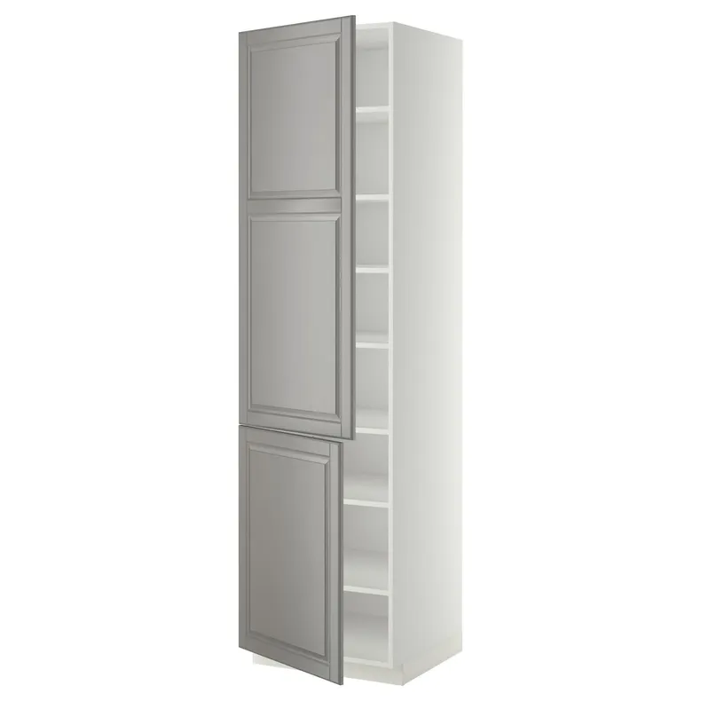 IKEA METOD МЕТОД, высокий шкаф с полками / 2 дверцы, белый / бодбинский серый, 60x60x220 см 294.659.61 фото №1