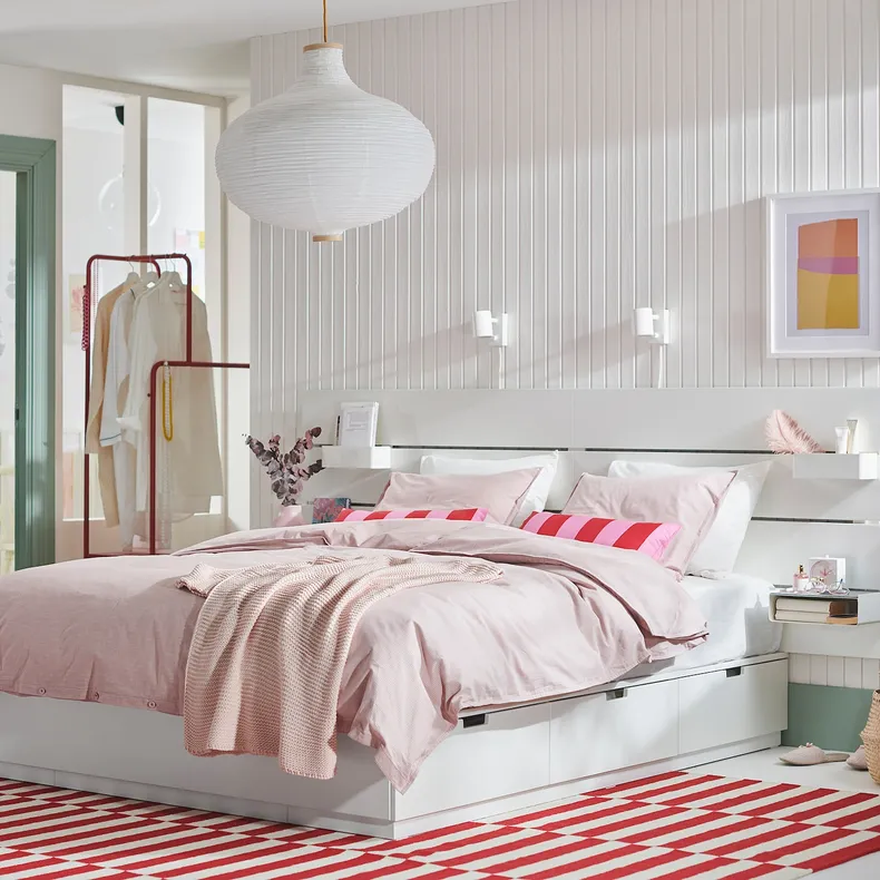 IKEA NORDLI НОРДЛИ, кровать с отд д / хранения и матрасом, с подголовником белый / валевый жесткий, 140x200 см 095.417.44 фото №3