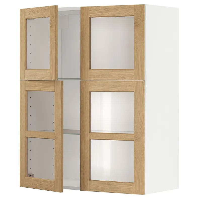 IKEA METOD МЕТОД, навесной шкаф / полки / 4 стеклян двери, белый / дуб форсбака, 80x100 см 395.093.61 фото №1
