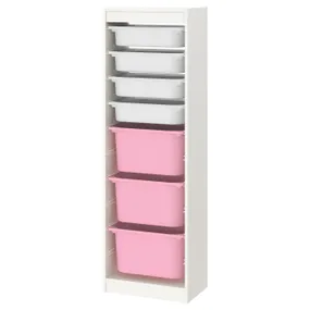 IKEA TROFAST ТРУФАСТ, комбінація для зберіган +контейнери, білий / біло-рожевий, 46x30x145 см 095.332.06 фото