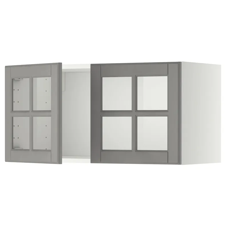 IKEA METOD МЕТОД, шафа навісна із 2 скляними дверцят, білий / сірий Бодбін, 80x40 см 993.950.31 фото №1