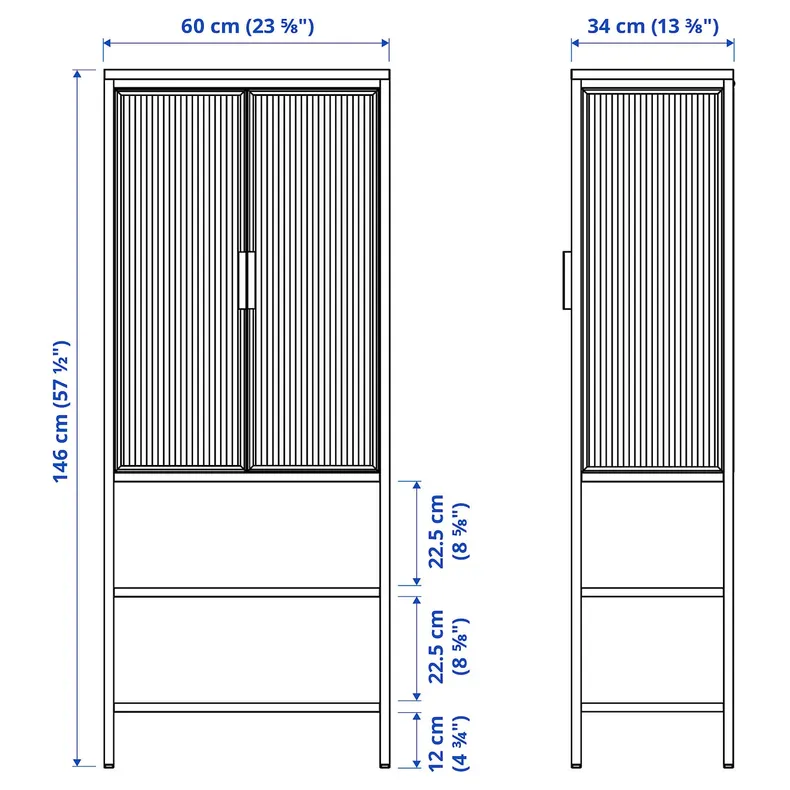 IKEA MOSSJÖN МОССШЁН, шкаф-витрина с 2 дверьми, антрацит, 60x34x146 см 305.643.33 фото №10