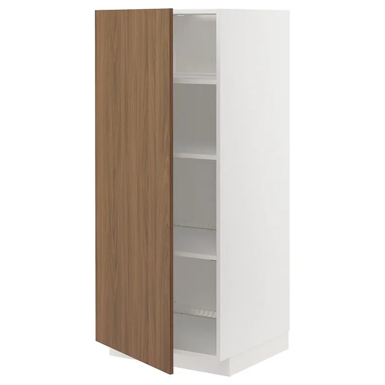 IKEA METOD МЕТОД, высокий шкаф с полками, белый / Имитация коричневого ореха, 60x60x140 см 295.197.61 фото №1