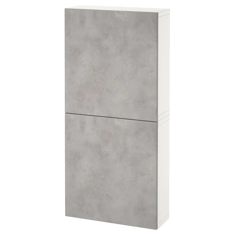 IKEA BESTÅ БЕСТО, навесной шкаф с 2 дверями, белый Kallviken / светло-серый имитация бетона, 60x22x128 см 494.219.71 фото №1