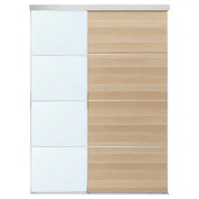 IKEA SKYTTA СКЮТТА / MEHAMN/AULI МЕХАМН/АУЛИ, дверь раздвижная, комбинация, алюминий 2стр/дуб с белым зеркалом, 177x240 см 195.759.17 фото