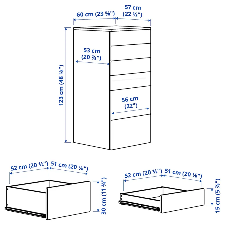 IKEA SMÅSTAD СМОСТАД / PLATSA ПЛАТСА, комод із 6 шухлядами, білий / береза, 60x57x123 см 493.877.31 фото №7