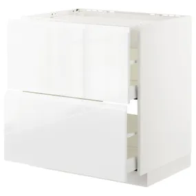 IKEA METOD МЕТОД / MAXIMERA МАКСІМЕРА, підлог шафа д / плити, 2 фр пан / 2 шух, білий / ВОКСТОРП глянцевий / білий, 80x60 см 192.539.31 фото