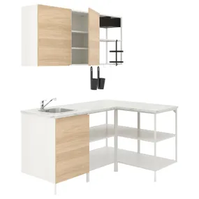 IKEA ENHET ЭНХЕТ, угловая кухня, белый / имит. дуб 593.381.46 фото