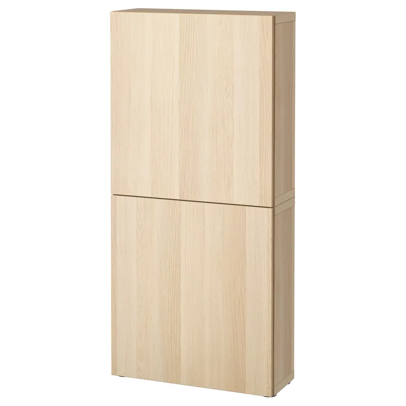 IKEA BESTÅ БЕСТО, навесной шкаф с 2 дверями, Дуб беленый / Лапвикен дуб беленый, 60x22x128 см 794.219.60 фото №1