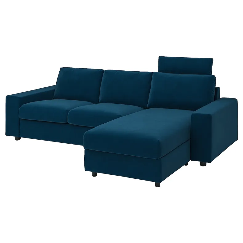 IKEA VIMLE ВІМЛЕ, 3-місний диван із кушеткою, з широкими підлокітниками з підголовником/Djuparp темно-зелено-синій 494.326.82 фото №1