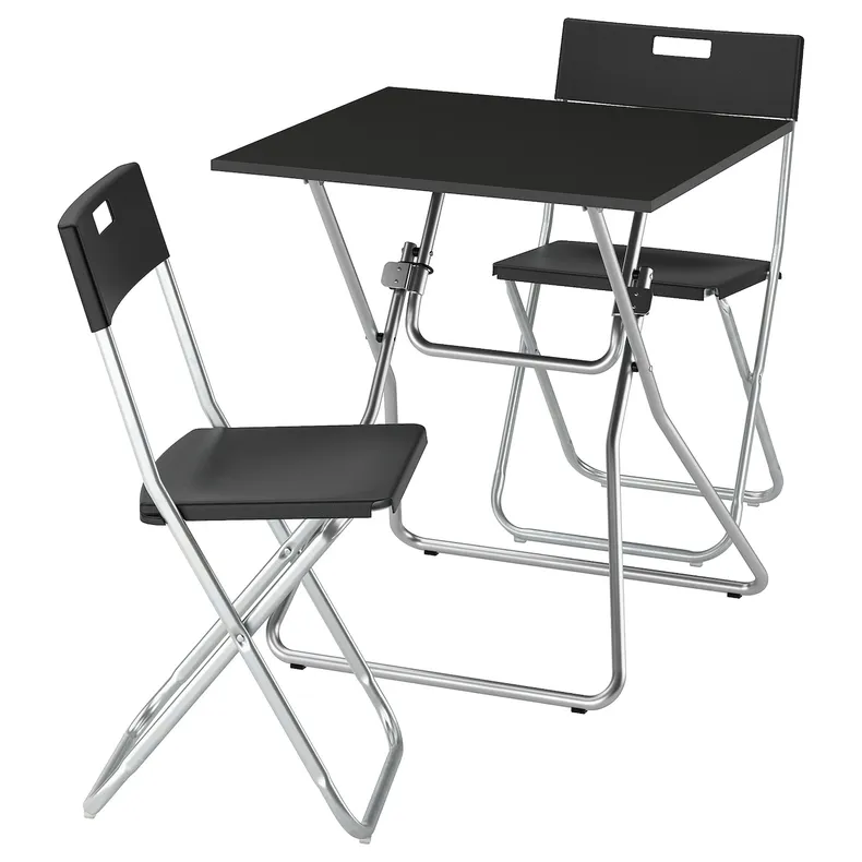 IKEA GUNDE ГУНДЕ / GUNDE ГУНДЕ, стол и 2 складных стула, складной черный/черный, 67x67 см 095.645.99 фото №1