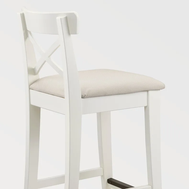 IKEA INGOLF ІНГОЛЬФ, барний стілець зі спинкою, білий / бежевий галантерейний, 65 см 004.787.37 фото №3