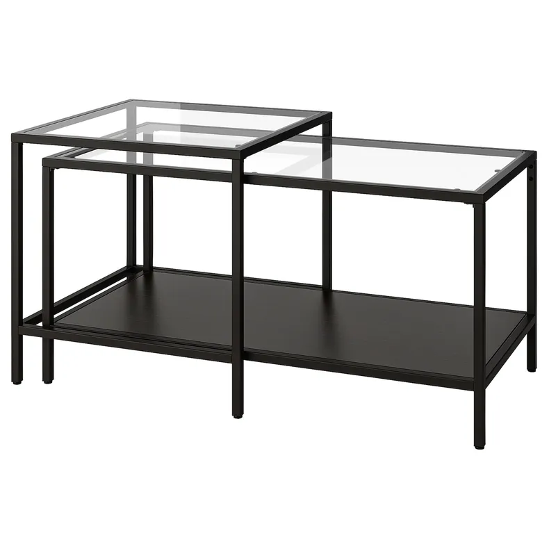 IKEA VITTSJÖ ВИТШЁ, комплект столов, 2 шт, черно-коричневый / стекло, 90x50 см 802.153.32 фото №1