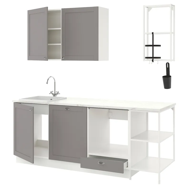 IKEA ENHET ЕНХЕТ, кухня, біла / сіра рамка, 223x63.5x222 см 293.377.37 фото №1