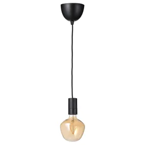 IKEA SUNNEBY СУННЕБЮ / MOLNART МОЛЬНАРТ, підвісний світильник із лампою, чорна форма дзвону / коричневе прозоре скло 794.912.03 фото