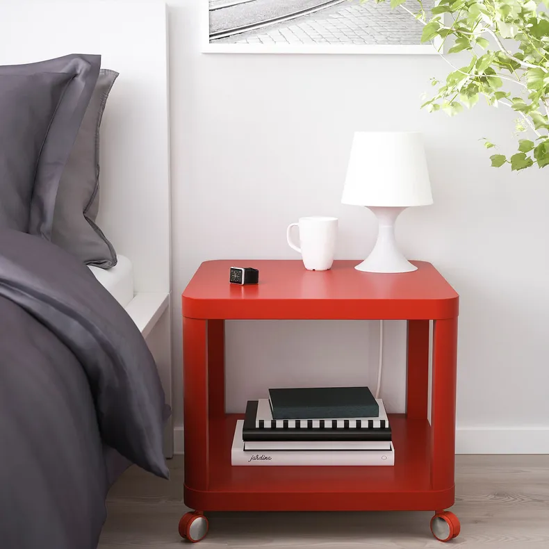 IKEA TINGBY ТИНГБИ, стол приставной на колесиках, красный, 50x50 см 804.574.39 фото №4