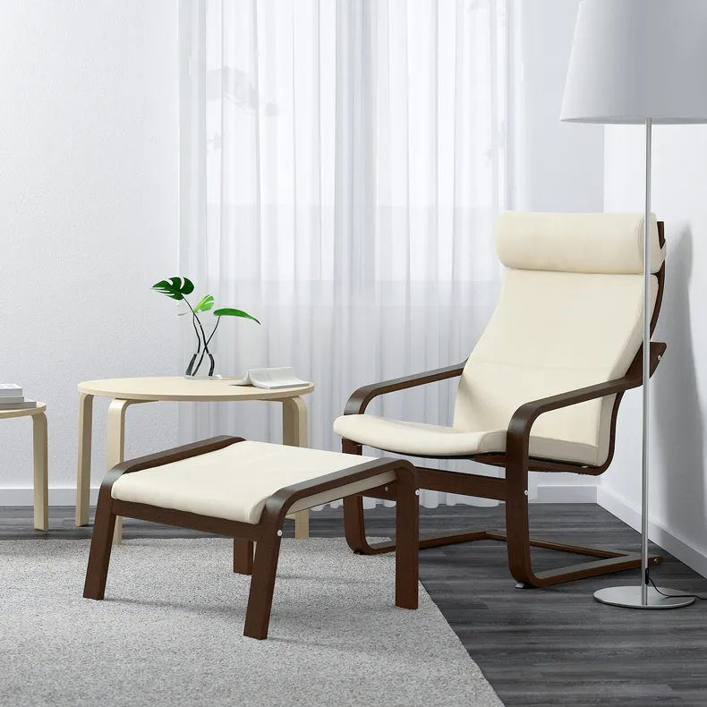 IKEA POÄNG ПОЕНГ, крісло, коричневий / блискучий ламаний білий 898.607.70 фото №2