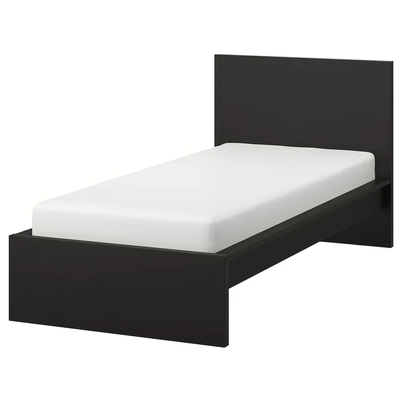 IKEA MALM МАЛЬМ, каркас ліжка, високий, чорно-коричневий, 90x200 см фото №1