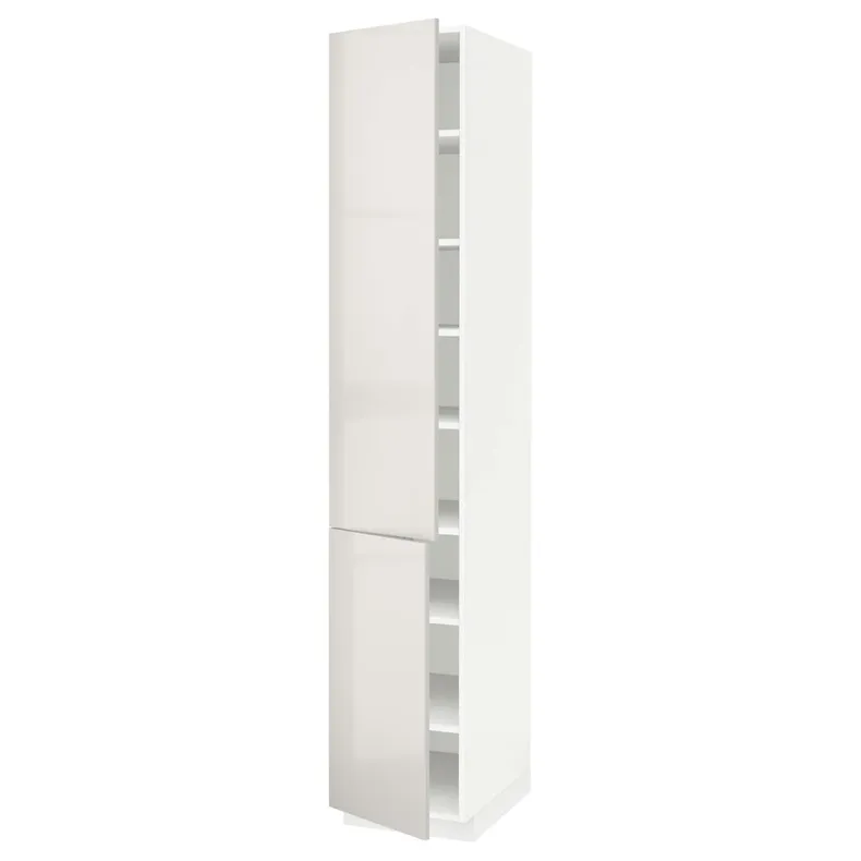 IKEA METOD МЕТОД, высокий шкаф с полками / 2 дверцы, белый / светло-серый, 40x60x220 см 894.639.40 фото №1