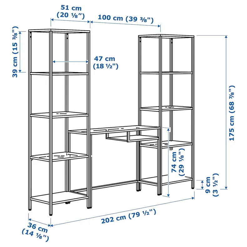 IKEA VITTSJÖ ВИТШЁ, стеллаж+стол д / ноутбука, черно-коричневый / стекло, 202x36x175 см 999.026.61 фото №3