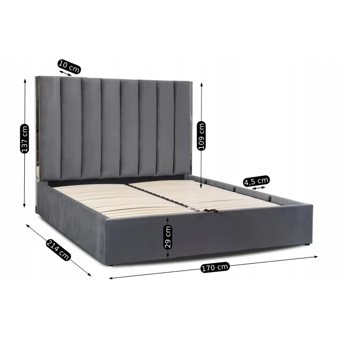 Кровать двуспальная бархатная MEBEL ELITE EMILIO Velvet, 160x200 см, Серый фото №11