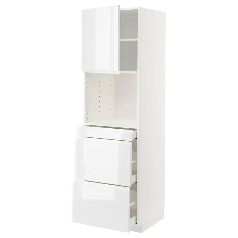 IKEA METOD МЕТОД / MAXIMERA МАКСИМЕРА, высокий шкаф д / СВЧ / дверца / 3ящика, белый / Воксторп глянцевый / белый, 60x60x200 см 094.649.86 фото №1