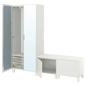IKEA PLATSA ПЛАТСА, гардероб 4-дверный, белый STRAUMEN зеркальное стекло / FONNES белый, 200x42x191 см 894.324.30 фото