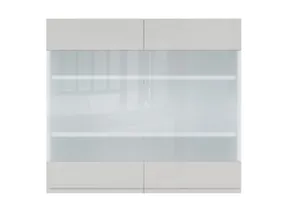 BRW Верхня дводверна кухонна шафа 80 см з вітриною світло-сірий глянець, альпійський білий/світло-сірий глянець FH_G_80/72_LV/PV-BAL/XRAL7047 фото
